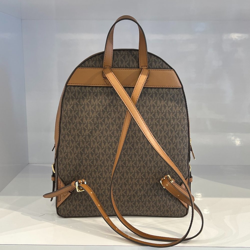 Michael Kors Jaycee Large Zip Pocket Front Backpack MK Signature Brown - Picture 2 of 9